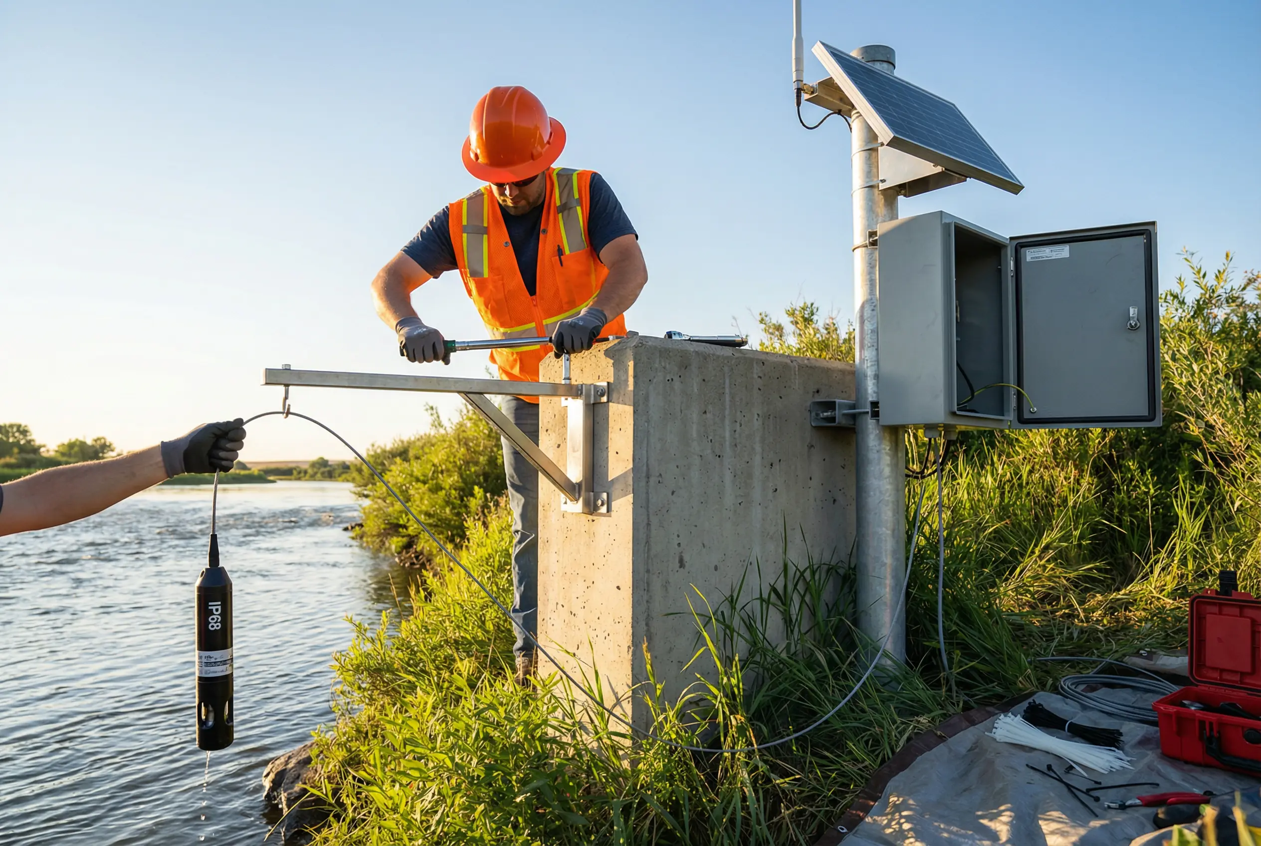 Surface Water Monitoring Station Installation at Riverbank