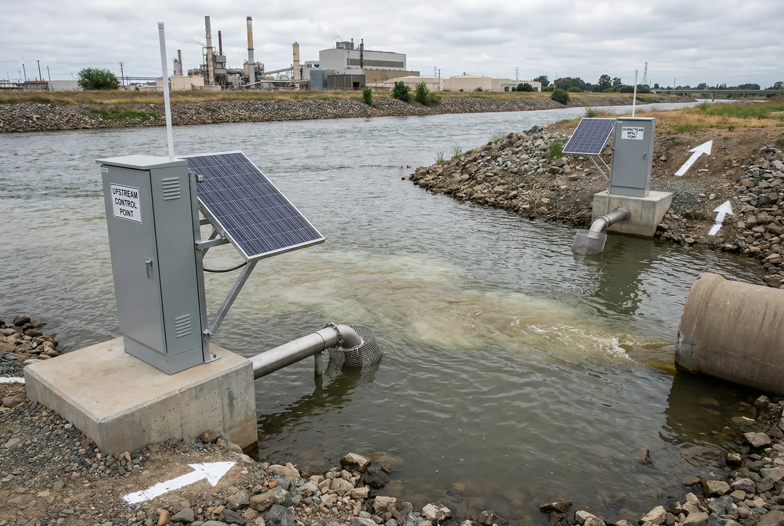 Industrial Discharge Impact Monitoring Station on River