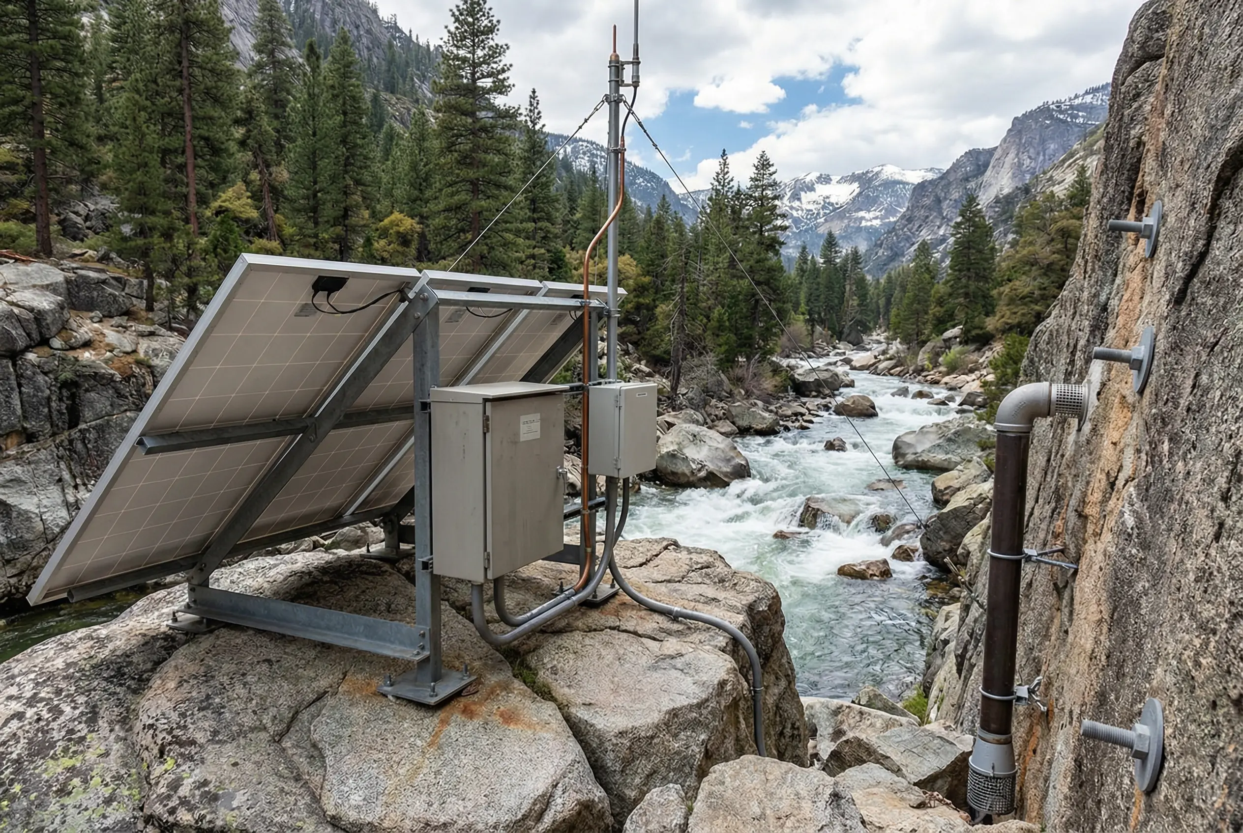Remote Mountain River Off-Grid Monitoring Station